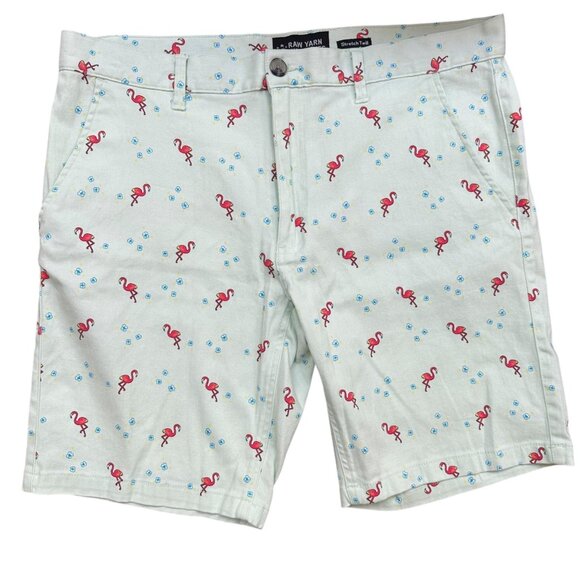 Raw‎ Yarn Industries Flamingo Stretch Twill Shorts Mint Green Preppy Size 36 - Picture 1 of 4